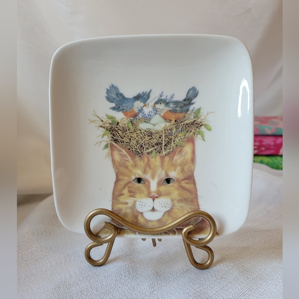 Creative Co-Op  Cat & Birds Trinket Dish